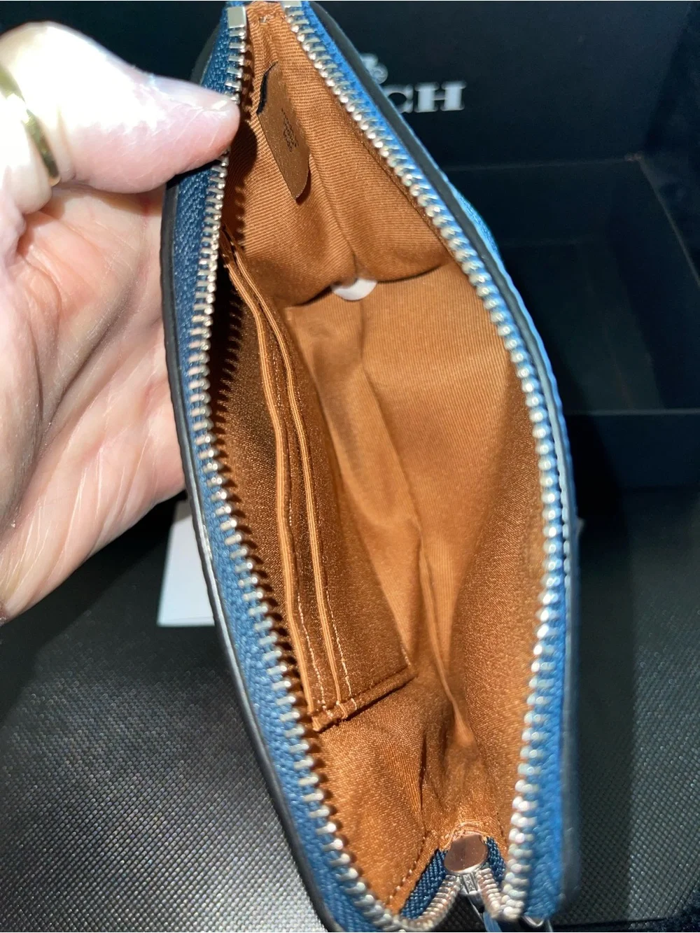 NWT Coach Corner Zip Wristlet in Denim